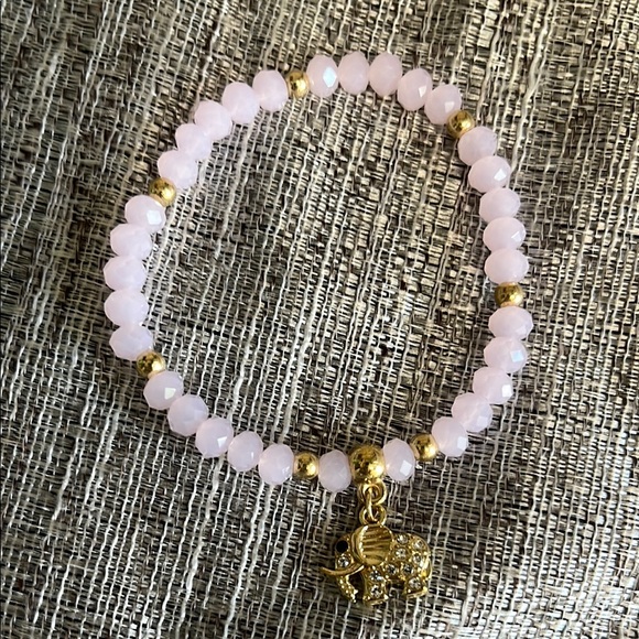 Jewelry - Pink Beaded Bracelet with Gold Elephant Charm